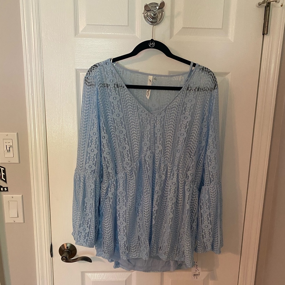 NWT NY COLLECTION 2-piece Blue Lace Blouse